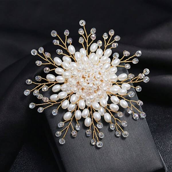 1pc Vintage Elegant Faux Pearl Flower Lady's Handmade Brooch Pin, Decoration For Dress, Suit, Jacket, Suitable For Wedding, Party And Special Occasions School