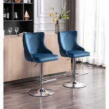 Chairus Modern Bar Stools Set Of 2 Breakfast Stools With Lion Knocker, Velvet Counter Stools With Metal Base For Kitchen Island - Blue - View 5
