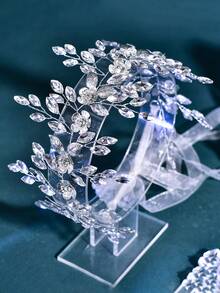 1 pieza Elegante cinturón de novia con adorno floral de strass y aleación, apto como regalo de festival, fiesta, sesión de fotos - Plateado - Ver 9