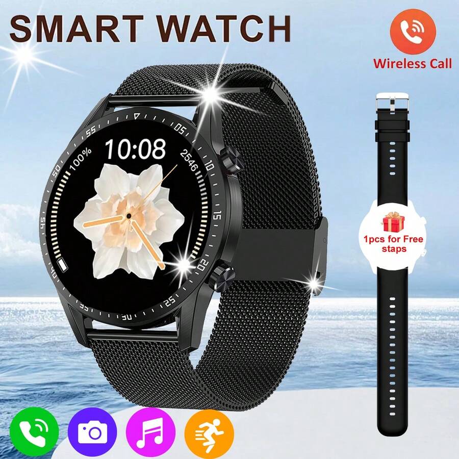 1 件 1.50 英寸全触摸屏男女通用智能手表，户外运动追踪器，具有 100 多种运动模式、心率监测器、睡眠追踪、计步器、天气预报、无线通话、消息提醒、可自定义壁纸、黑色和银色，适合作为送给朋友、情侣、家人、同事的礼物 - 彩色 - 查看 1