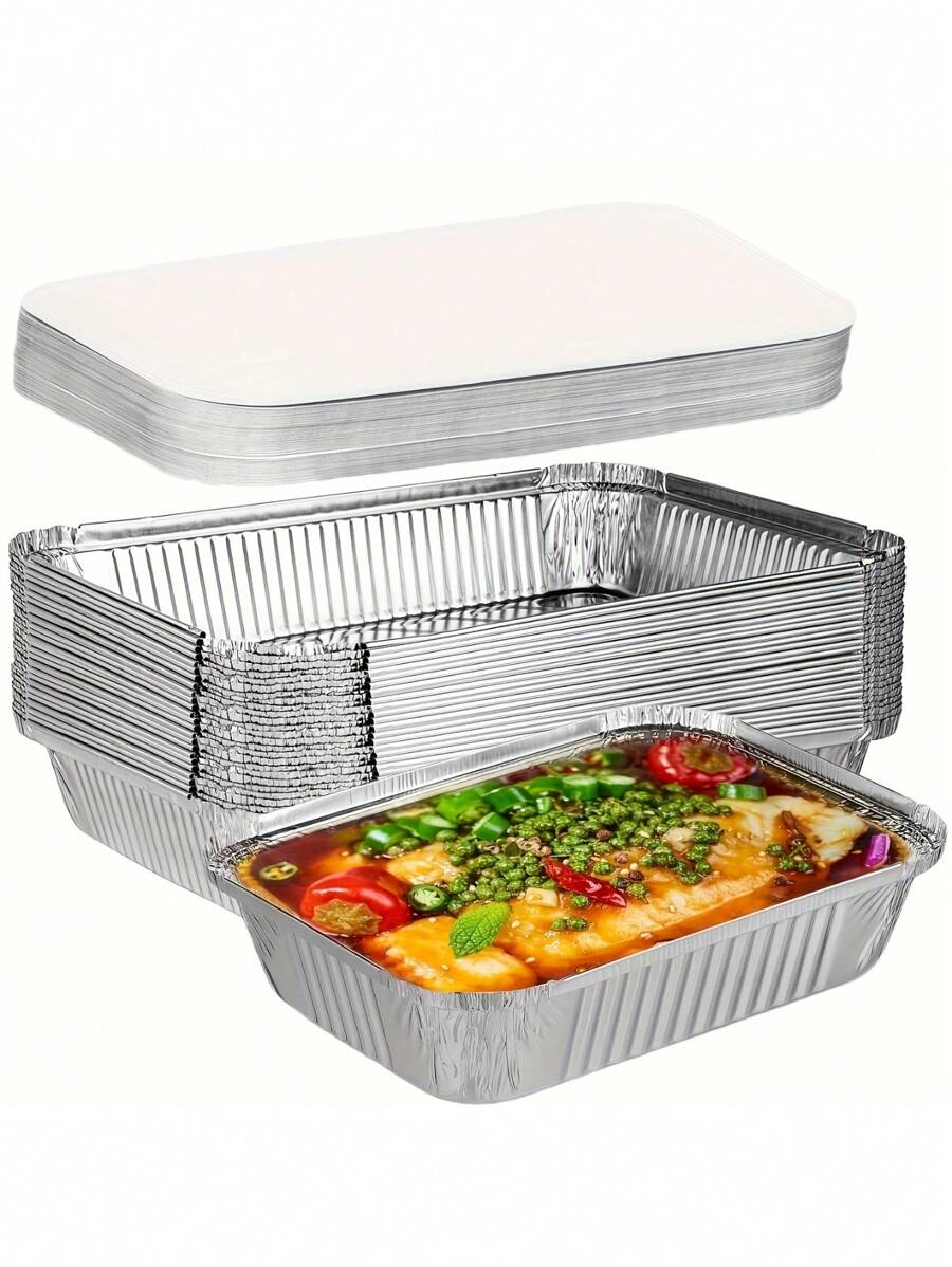 10 Stück schwere Aluminiumfolie Behälter mit Deckeln, 1,9 Liter Fassungsvermögen, wiederverwendbar und leicht zu reinigen, geeignet für Ofen, Backen, Grillen, Lebensmitteltransport, Deckeldesign, wiederverwendbares Kochgeschirr, Aluminiumfolie Tabletts, Braten Truthahn, Braten Rindfleisch, Lunchbox, Aufbewahrungsbox, Feiertagsparty Essensbox, Weihnachtsessen Box, Outdoor Grillutensilien, Catering Präsentationsgeschirr, Buffetteller, Einweg Grillschalen