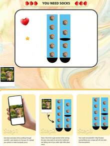 1 Pair, Custom Photo Men's And Women's Medium Socks, Personalised Face Or , Couple's Personalised Medium Socks, Funny Face Socks, Custom Pet Socks, Digital Printing, Comfortable And Funny Socks, Anniversary Gift, Birthday Gift, Father's Day Mother's Day Gift, Funny, Happy, Crazy, Anime, Multicoloured Socks - Multicolor - View 11