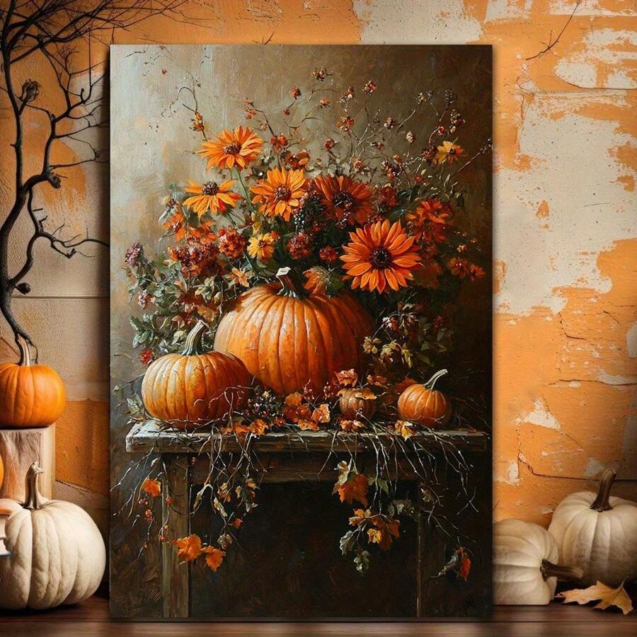 1 PAC Wall Arts ,Posters ,Halloween ,Halloween Pumpkins And Flowers, Mural Home Decor, Horror Style Paintings, Ghosts, Castles, Pumpkins, Witches, Knights, Living Rooms And Bedrooms, Waterproof, High-Definition Printing, Holiday Party Decorations, Holiday Art Gifts Halloween Decor Fall Decor Room Decor