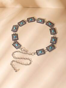 1 件女士复古风格腰链，银色装饰百搭休闲夏秋秋季万圣节