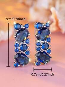 1 Par de Brincos de Botão Elegantes para Mulheres com Zircônia Cúbica Azul Revestido a Ouro Branco, Luxuoso para Casamento, Festa, Férias, Uso Diário, Durante Todas as Estações