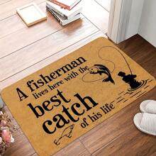 1pc Fishing Themed Doormat, 1000gsm 100% Polyester Material, Machine Washable, Durable, Stain Resistant & Quick Drying, Suitable For Indoor/Outdoor, Home Decor, Bedroom/Kitchen Rugs, Photo Props, Outdoor Decorations, Holiday Gifts, All Season Universal