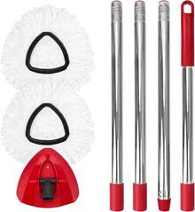 Spin Mop Replacement Set For O-Cedar EasyWring 1-Tank System, Includes 2 Mop Head Replacement, 1 Mop Handle (30-58in Adjustable 4-Section Pole), 1 Spin Mop Base