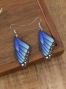 1 Pair Bohemian Wood Blue Butterfly Wing Symmetry Fashion Earrings For Women