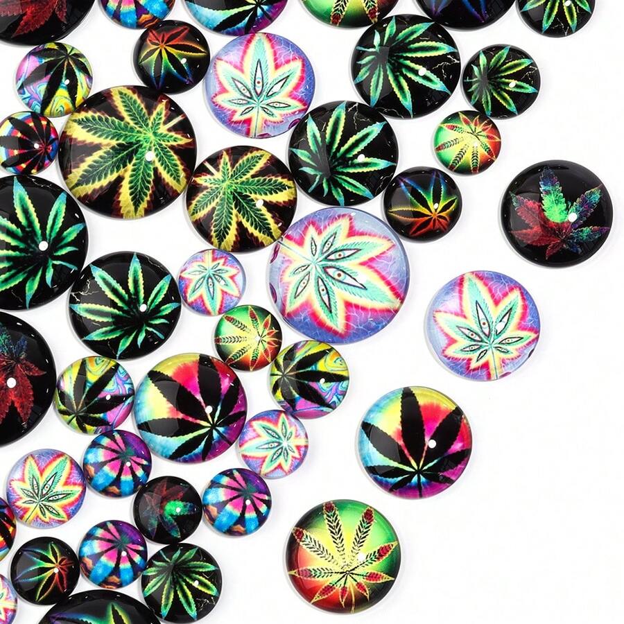 10 件/包枫叶圆形玻璃凸圆形宝石，多种尺寸可选，时尚秋叶手工 DIY 玻璃凸圆形贴花，适用于项链戒指手链珠宝制作装饰材料