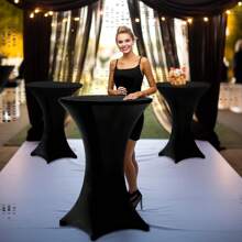 1 pieza Cubierta de mesa de cóctel de poliéster elástica, adecuada para decoración de mesa de bar redonda, mantel ajustable de 4 vías para eventos de boda y fiesta