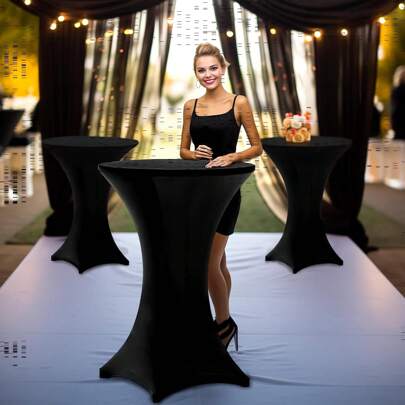 Capa de mesa de coquetel elástica de poliéster, 1 peça, adequada para decoração de mesa de bar redonda, toalha de mesa ajustável em 4 direções para eventos de festa de casamento