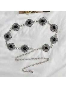 Cadena de cintura retro, cinturón de cadena de metal, decoración versátil para vestidos, trajes, estilo bohemio de verano, escuela de otoño, otoño, Halloween - Plateado - Ver 19