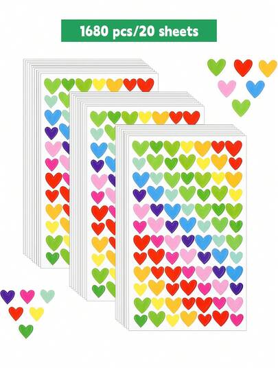 1680张迷你心形贴纸，多种颜色可选 - 非常适合学生奖励、教师用品、课堂奖励、情人节卡片和派对礼物！自粘式小心心，可用于日记本、剪贴簿、DIY工艺品和礼品包装。