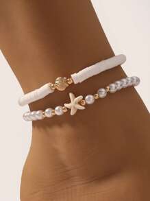 Set da 3 cavigliere estive alla moda con perline a forma di stella marina e conchiglia, versatili per uso quotidiano, spiaggia, feste, regalo