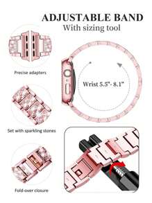 2 pièces/Ensemble Bracelets de montre Apple Bracelet de montre Apple Rose+ Étui de protection pour montre Apple Breloque en métal avec diamants scintillants. Le bracelet et l'étui de protection conviennent aux séries Ultra SE 10/9/8/7/6 5/4/3/2/1 compatibles avec les tailles de bracelets de montre Apple de 38 mm, 40 mm, 41 mm, 42 mm, 44 mm, 45 mm, 49 mm. 2 pièces de remplacement de bracelet de montre en métal avec des strass pour dames