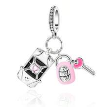 tiantianxue 1 Stück versilberte Tortenbesteck, Schere, Maßband, Kleid, Auto-Schlüssel 2-in-1 Anhänger, geeignet für Damen Armband/Fußkettchen/Halskette zum Selbermachen von Schmuck, Valentinstags Geschenk, modisches Accessoire für den Alltag