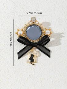 1 peça de acessório elegante com glitter e design de balanço de gato, distintivo escolar, strass grande, broche com laço de fita, broche de joia de luxo, broche de lapela para presente de namoro, adequado para uso diário