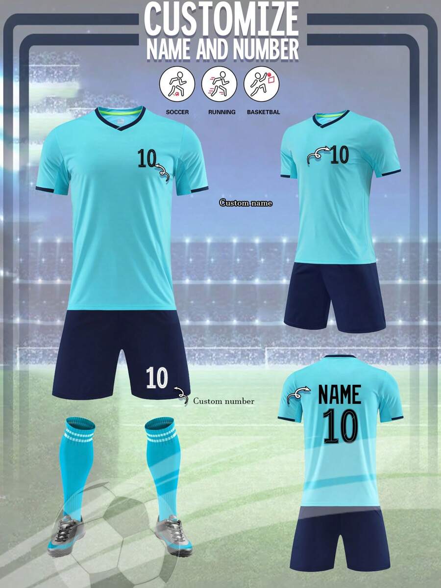 2 piezas Camiseta de fútbol para hombre, Camiseta de fútbol personalizada, Camiseta del Real Madrid, Camiseta de fútbol azul, Conjunto deportivo para hombre, Conjunto atlético, Conjunto para correr para hombre, Conjunto de verano para hombre, Conjunto de camisetas para hombre, Camiseta de fútbol, Camiseta personalizada del Barcelona, Camiseta de fútbol con impresión de número, Adecuado para fútbol, bádminton, baloncesto, ciclismo y uso diario