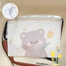 1pc Summer Car Window Sunshade, Cartoon Bear & Rabbit Fabric Material, Car Mounted Heat Insulation Suction Cup Side Curtain, Fits Most Vehicles