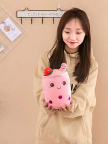 可爱波霸茶毛绒填充泡泡茶毛绒玩具卡通柔软草莓抱枕奶茶毛绒玩具填充奶茶杯毛绒枕头居家拥抱礼物儿童和房间装饰 - 卡其色 - 查看 6