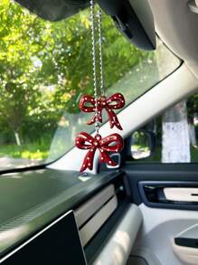 Cute Bow Tie Car Pendant, Decorative Rearview Mirror Hanging Ornament, Polka Dot Bow Tie Car Accessory (Polka Dot Bow Tie Is Single-Sided)