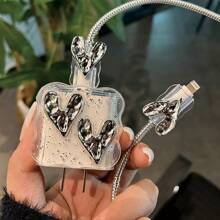 Protector de cable con forma de corazón de resina plateada, adecuado para cargador rápido de 20W de 15, 14 Pro Max, 12/13, accesorio de cargador para regalo del Día de San Valentín, accesorios de teléfono