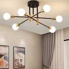 1 Modern  Chandelier 6-Light Industrial Ceiling Lights Fixture 22" Semi Flush Mount Ceiling Light With For Dining Room Bedroom Foyer Hallway Living Room - 6頭黑金吊燈不含燈炮 - 查看 1