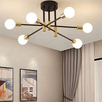 1 Modern  Chandelier 6-Light Industrial Ceiling Lights Fixture 22" Semi Flush Mount Ceiling Light With For Dining Room Bedroom Foyer Hallway Living Room