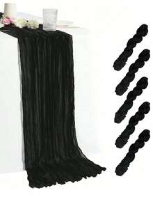 2/5 Stück Polyester Schwarz Gaze Plissee Design Tischläufer, für festliche Abschlussfeier Geburtstags Party Dekorationen Hochzeit Accessoires Feiertag Zuhause Party Raum Tisch Dekoration, Baby-Dusche Bridal-Shower Tischdecke, Bankette Party Tischfahne, Käsetuch Tischläufer, Hochzeitsdekoration - Schwarz - Übersicht 3