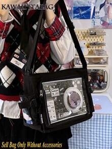 可爱日式斜挎包 基本款 纯色 透明 新款 简约 女生 单肩包 学院风 大学生 手提包 带徽章 展示盘 小侧袋 可放 10 厘米娃娃 DIY Ita 包 JK 返校礼物 演唱会 动漫粉丝包 女士大包