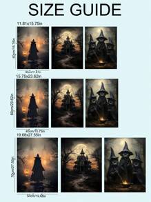 Juego de 3 obras de arte de lienzo de Halloween, arte de pared de academia oscura, bruja espeluznante, gato negro, castillo, carteles, impresiones, thriller, horror, decoración gótica de pared para fiesta de Halloween, decoración de la habitación, decoración gótica, decoración de dormitorio, decoración de sala de estar