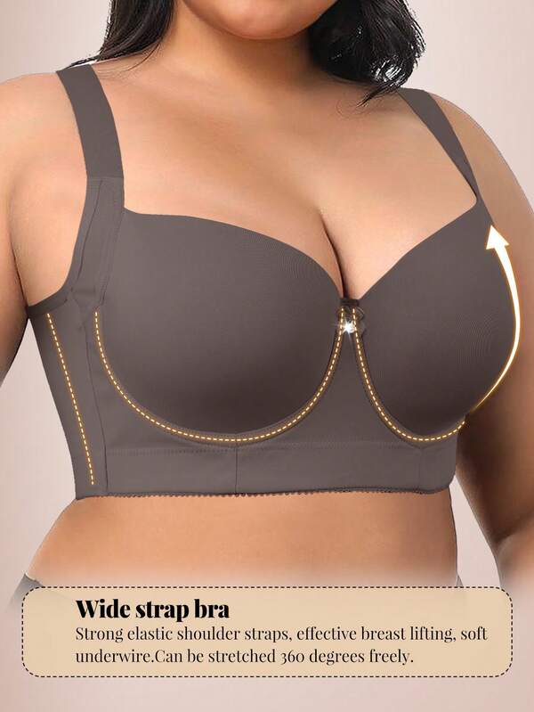 Mocha Brown Seamless Plus Size Women's Underwear Smooth And Simple Gathering Bra, Lift
