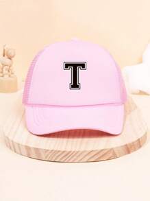 1Pc Children's 26 Letter Printed Baseball Cap, Cute Pink Sunshade Baseball Cap, Mesh Breathable Trucker Cap