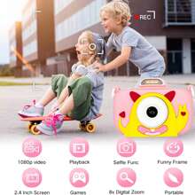 Cámara digital para niños, video HD 1080P y doble cámara de selfie, pantalla de 2.4" con funda de silicona suave, regalo perfecto de cumpleaños y Navidad para niños y niñas de 3 a 12 años (con tarjeta de 32GB)