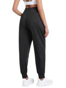 大码女式慢跑裤轻盈运动紧身裤锥形休闲裤适合健身、瑜伽、跑步 - 黑色 - 查看 5