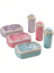 2 Pieces/Set Large Capacity Lunch Box And Water Cup Set, Portable Insulated Lunch Box, Grid Design, Equipped With Sauce Box, PP Material, Very Suitable For Commuting To Work, Students Carrying Lunch, Suitable For Microwave Ovens, Dishwashers, Back To School Gifts, Etc