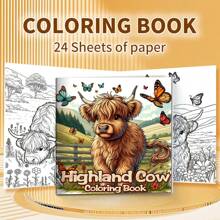 1 pezzo Libro da colorare con mucca delle Highland, 24 disegni monosoggetto, 20x20 cm, carta spessa e liscia, per rilassamento e sollievo dallo stress, regalo ideale per compleanni, feste, rientro a scuola, forniture scolastiche