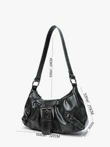 Y2K Damska torba motocyklowa z postarzanej skóry Merlot z nitami i ozdobnym zapięciem, plisowana torba na ramię/pod pachę w kształcie chmury, torebka w kształcie bagietki, odpowiednia do pracy, dojazdów do pracy, na randkę i imprezę - Ciemnoszary - Zobacz 6