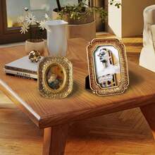 1pc European Vintage Golden Floral Pattern Photo Frame, 2.5x3, 4x6 Inch Horizontal & Vertical Dual-Orientation Picture Display, Resin Material, Decorative Art Style, Desktop Mount, With Random Insert Paper For Home Decor