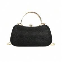 Gold Bright Silk Circular Evening Bag Women Banquet Clutch Decor Chain Shoulder Bags Luxury Female Party Handbags