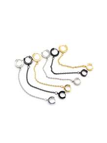2 Peças Brincos Gota Pendente de Clipe de Orelha com Corrente Dupla na Cor Aço Preto e Dourado para Homens e Mulheres, Joias da Moda