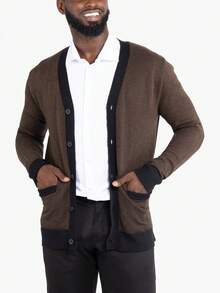 Men's Herringbone Cardigan Sweater - Sienna/Black - View 5