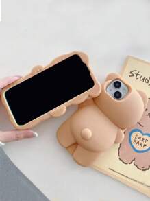 3D Silikon süßer brauner Bär Handyhülle, geeignet für 16/15 Pro Max/ 14 Pro/13, stoßfeste Schutzhülle