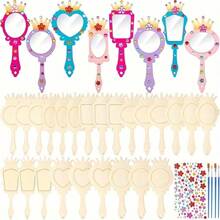 12pcs Handmade Wooden Mirrors, DIY Wooden Mirrors, Wooden Mirror Crafts, Makeup Mirrors, Painting Wooden Mirrors. Paintable Handheld Art Mirrors, Birthday & Holiday Party Gifts,Back To School,School Supplies