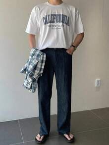 200g Cotton T-Shirt 2025 Men's New Short-Sleeved Cotton Vacation Pattern Short-Sleeved Crew Neck Matching Look