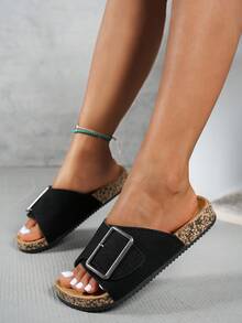 Damen Mode vielseitige Innen- und Außen Flach Sandalen, verstellbare Schnalle, dickere Sohle langanhaltend atmungsaktiv offene Zehen Hausschuhe für Frühling und Sommer