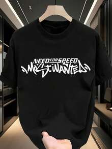 Men's 100% Cotton Casual T-Shirt with Bold NEED for SPEED Graphic Print - Regular Fit Short Sleeve Round Neck Tee for Streetwear & Summer Daily Wear - Machine Washable Gift for Men - Negro - Ver 1