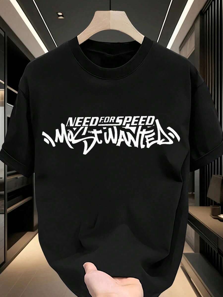 Men's 100% Cotton Casual T-Shirt with Bold NEED for SPEED Graphic Print - Regular Fit Short Sleeve Round Neck Tee for Streetwear & Summer Daily Wear - Machine Washable Gift for Men - Negro - Ver 1