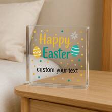 1pc Acrylic Ornaments Transparent Acrylic Easter Decoration, Personalized Message Block With Colorful Eggs, Spring Holiday Gift For Her, Bedroom Or Living Room Decor