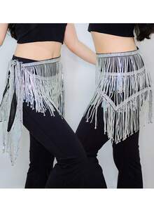 1件装新款流苏肚皮舞练功服彩色亮片流苏腰链舞蹈用臀巾腰链拉丁舞腰巾(产品外包装随机发货)产品颜色随机发货 - 彩色 - 查看 1